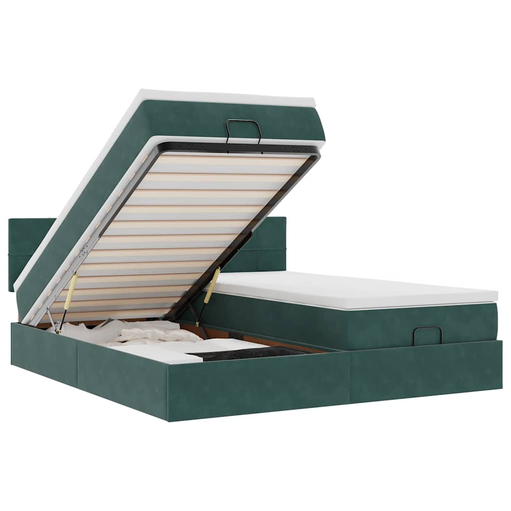 Cadre de lit ottoman avec matelas vert foncé 160x200 cm velours - XIOS