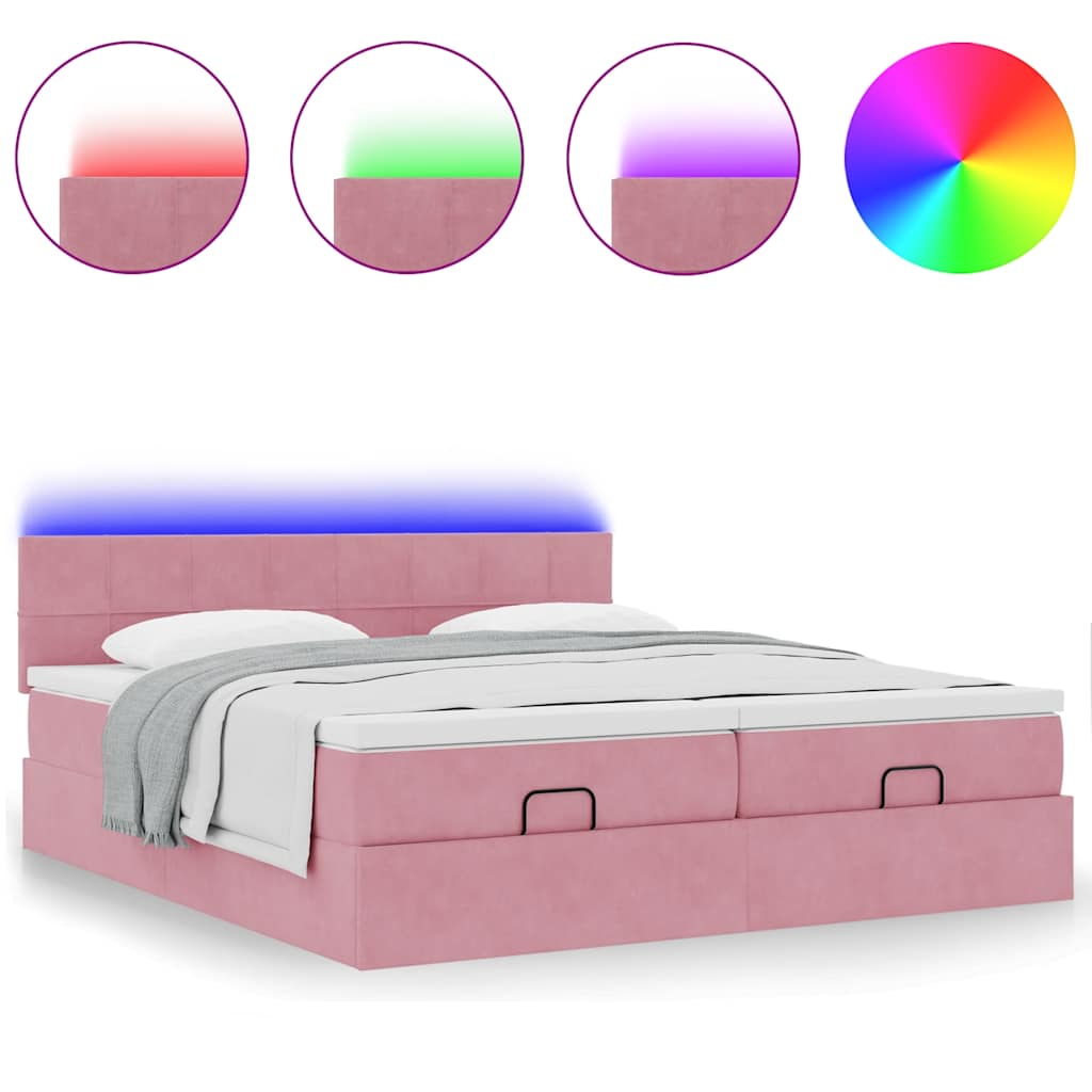Cadre de lit ottoman avec matelas rose 160x200 cm velours - XIOS