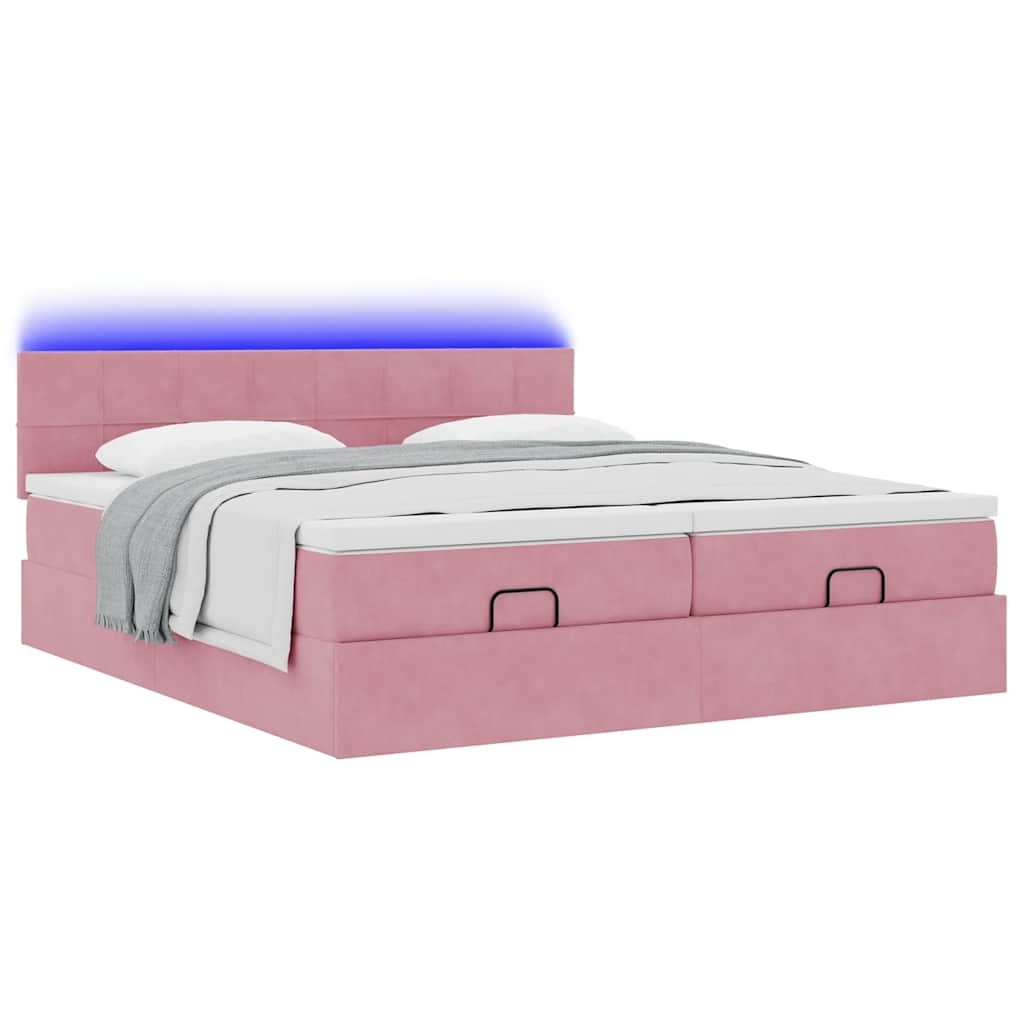 Cadre de lit ottoman avec matelas rose 160x200 cm velours - XIOS