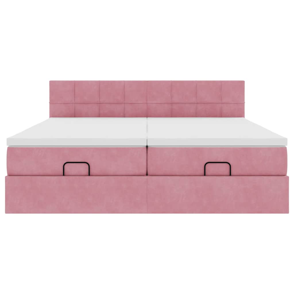 Cadre de lit ottoman avec matelas rose 160x200 cm velours - XIOS