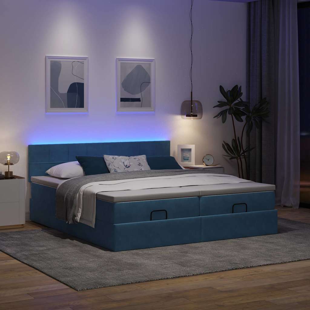 Cadre de lit ottoman avec matelas bleu foncé 180x200 cm velours - XIOS