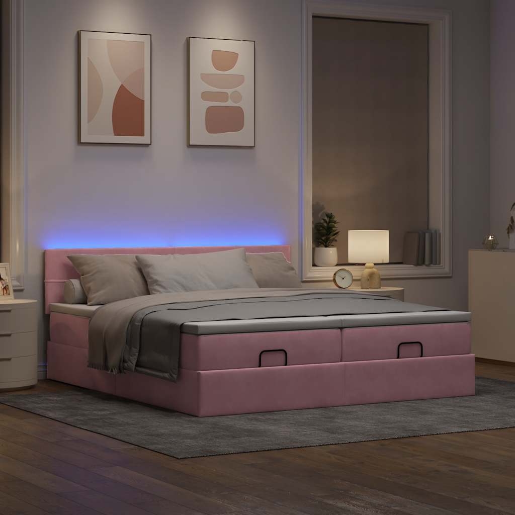Cadre de lit ottoman avec matelas rose 180x200 cm velours - XIOS