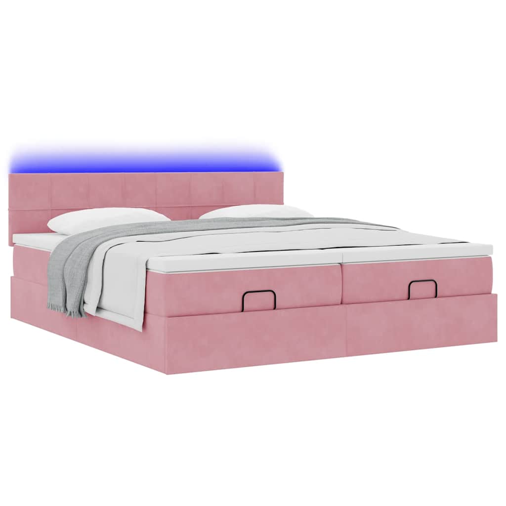 Cadre de lit ottoman avec matelas rose 180x200 cm velours - XIOS