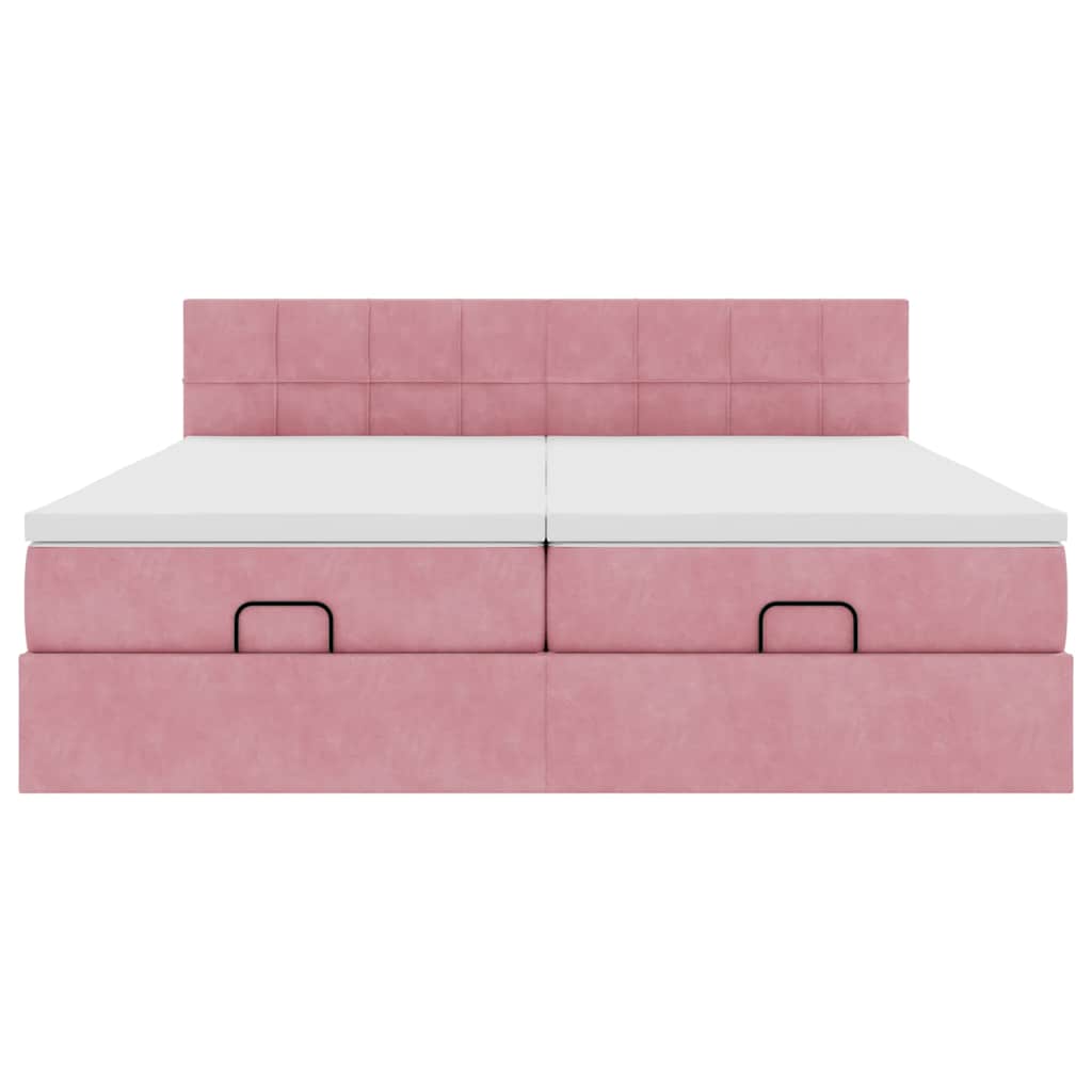 Cadre de lit ottoman avec matelas rose 180x200 cm velours - XIOS
