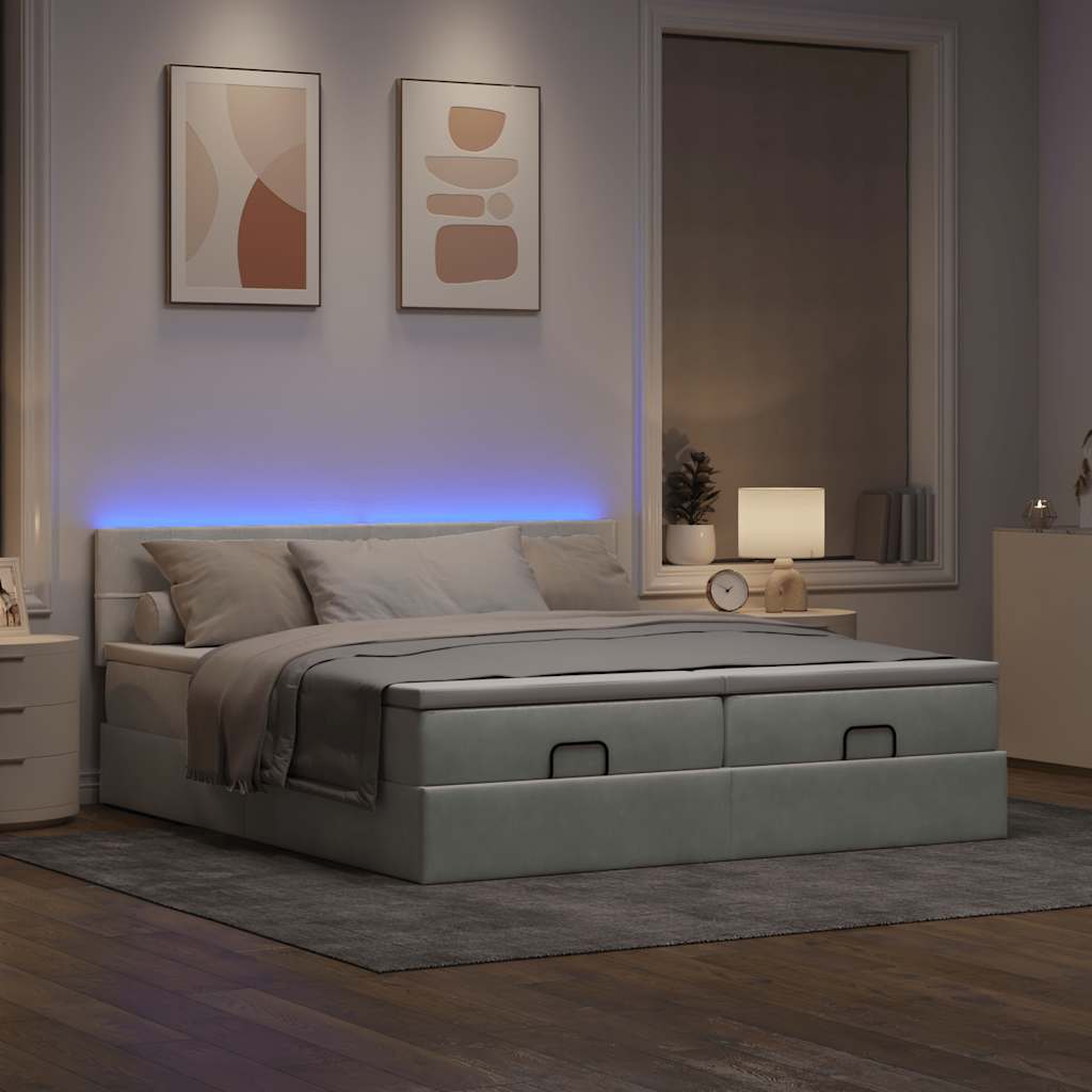 Cadre de lit ottoman avec matelas gris clair 200x200 cm velours - XIOS