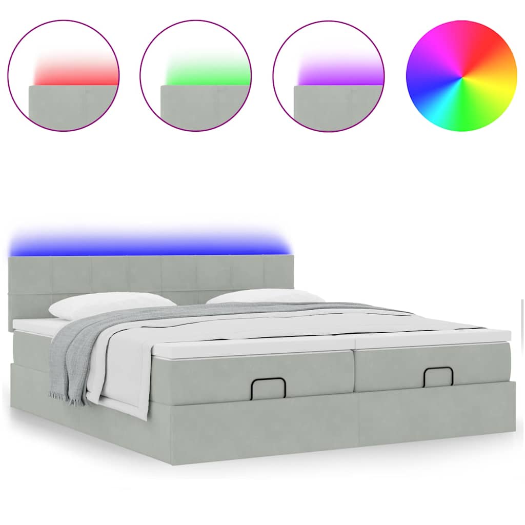 Cadre de lit ottoman avec matelas gris clair 200x200 cm velours - XIOS