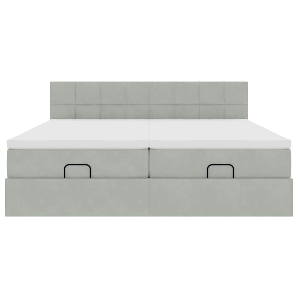 Cadre de lit ottoman avec matelas gris clair 200x200 cm velours - XIOS