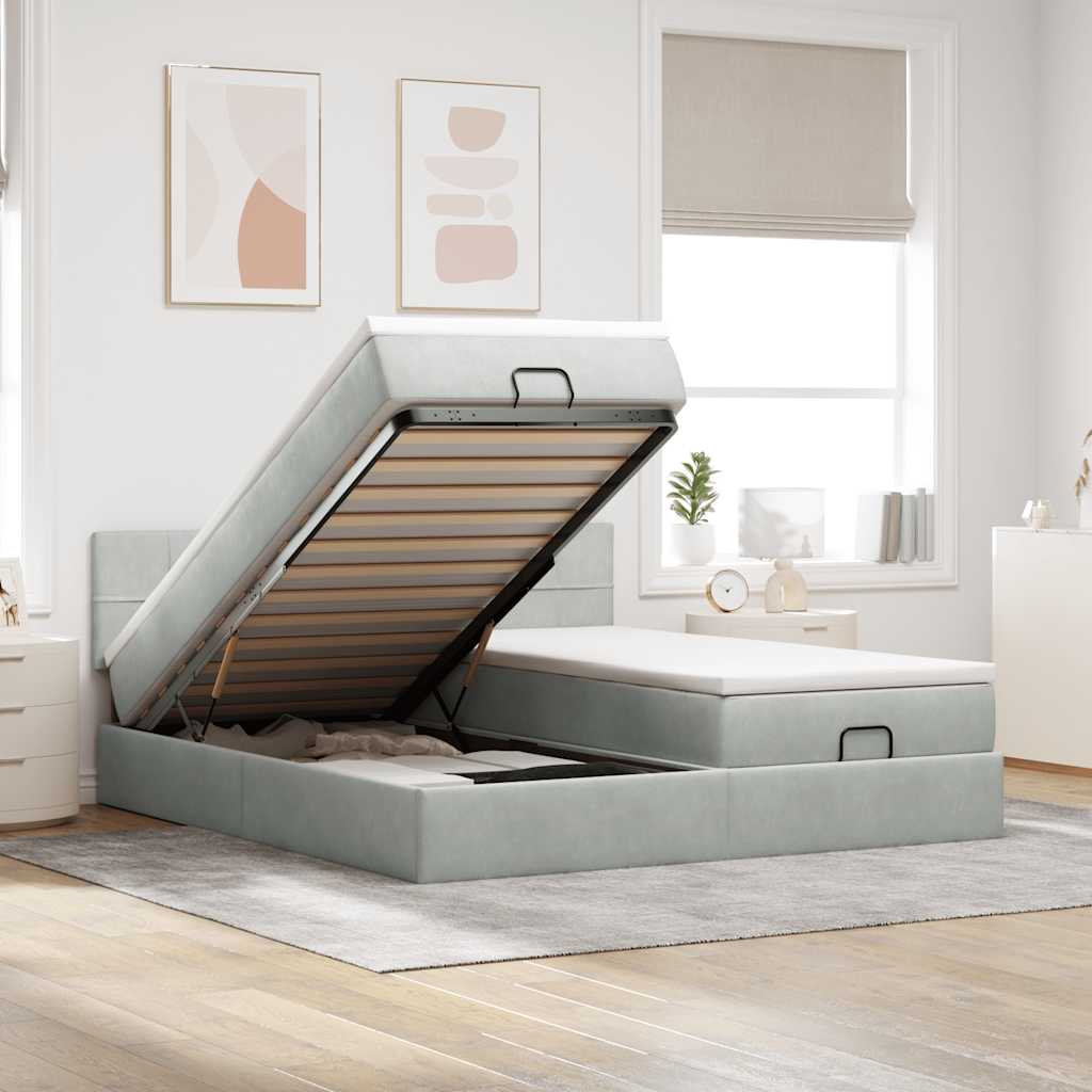 Cadre de lit ottoman avec matelas gris clair 200x200 cm velours - XIOS