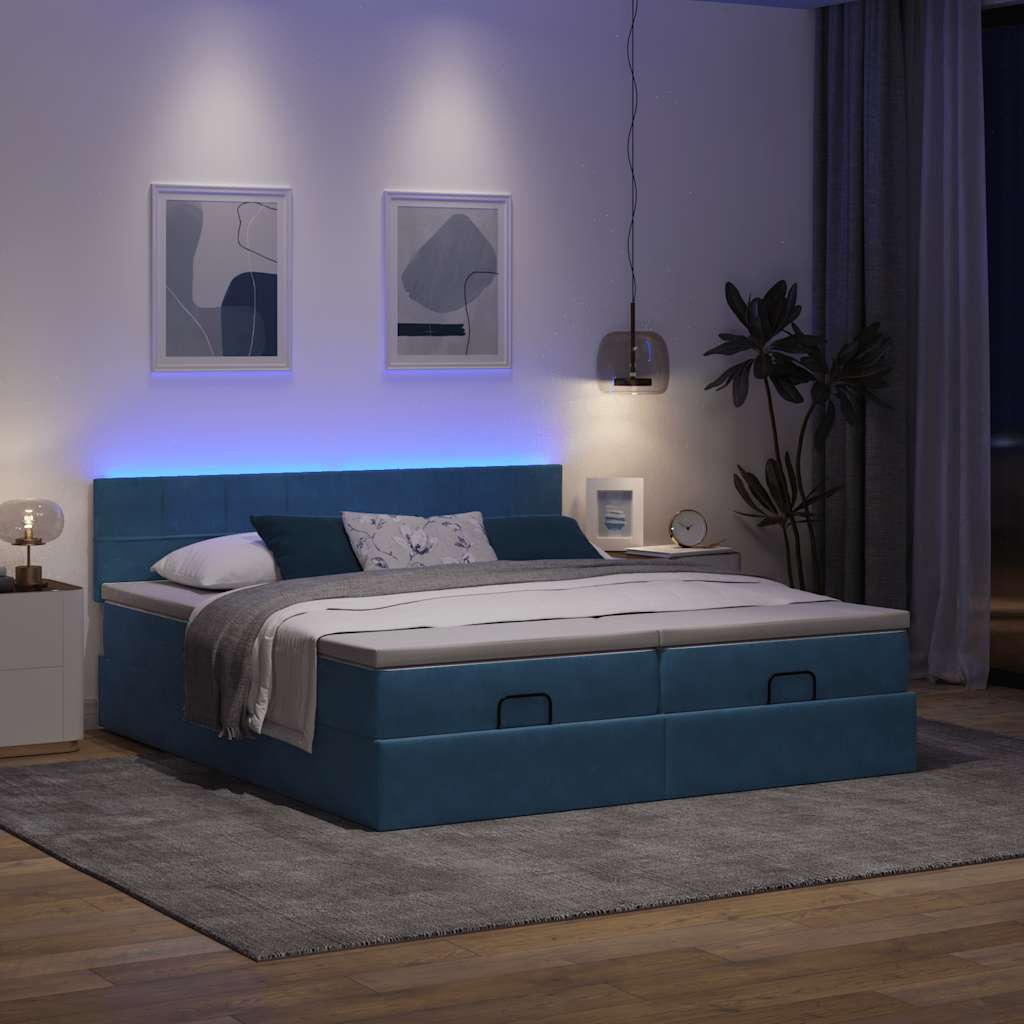 Cadre de lit ottoman avec matelas bleu foncé 200x200 cm velours - XIOS