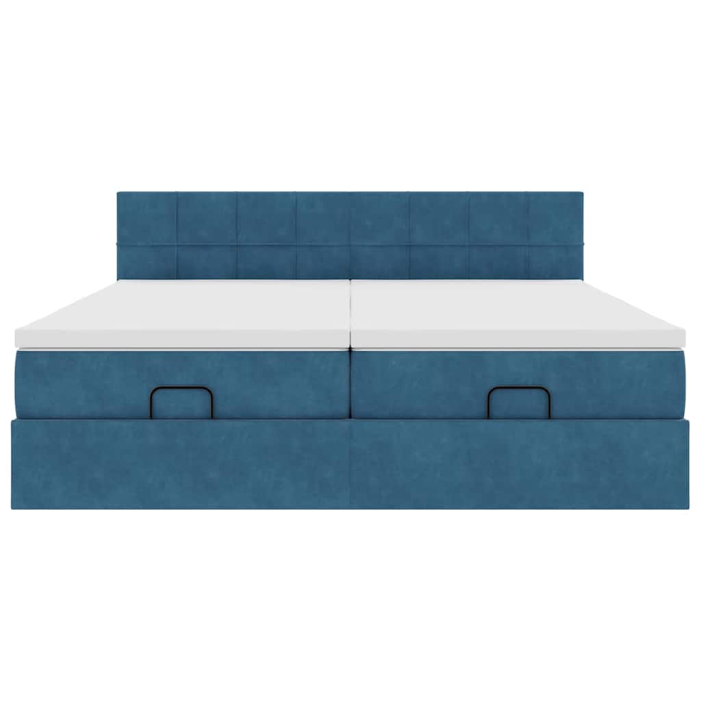 Cadre de lit ottoman avec matelas bleu foncé 200x200 cm velours - XIOS