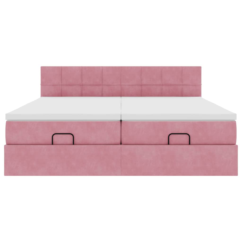 Cadre de lit ottoman avec matelas rose 200x200 cm velours - XIOS