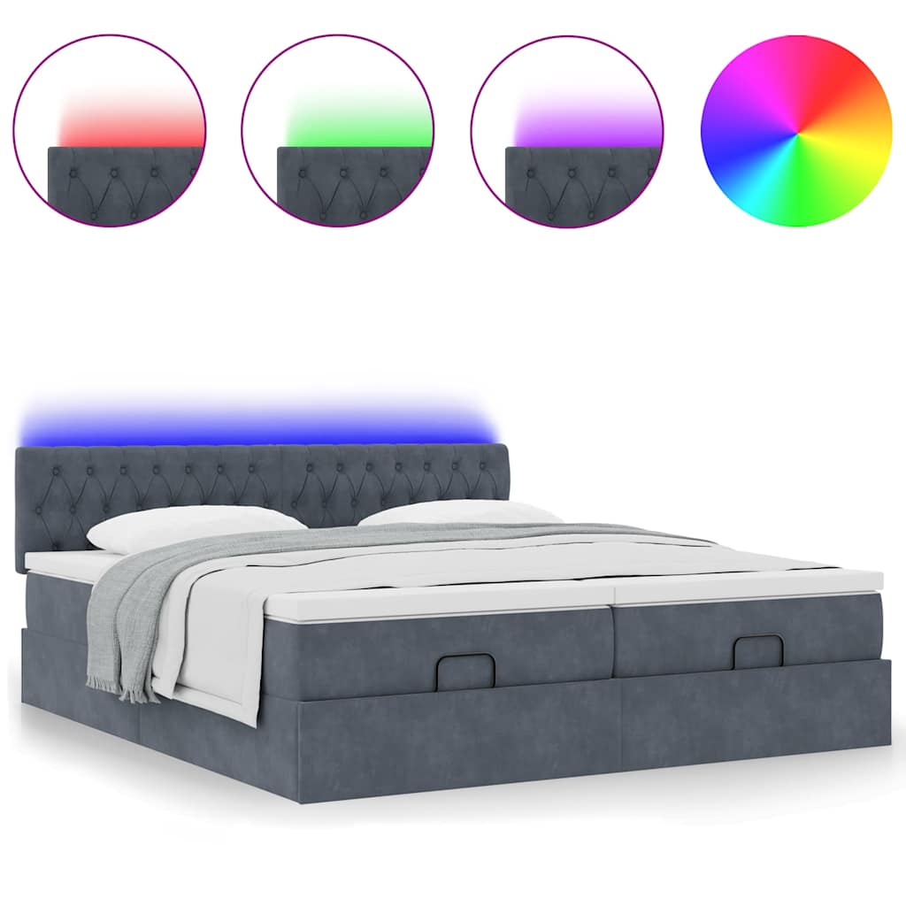 Cadre de lit ottoman avec matelas gris foncé 160x200cm velours - XIOS