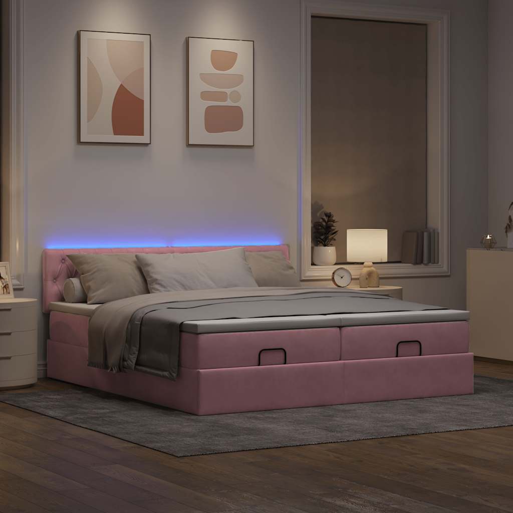 Cadre de lit ottoman avec matelas rose 160x200 cm velours - XIOS