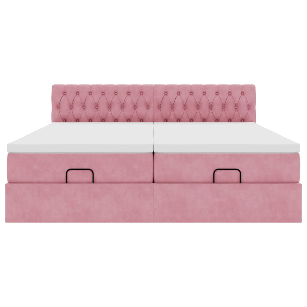 Cadre de lit ottoman avec matelas rose 160x200 cm velours - XIOS