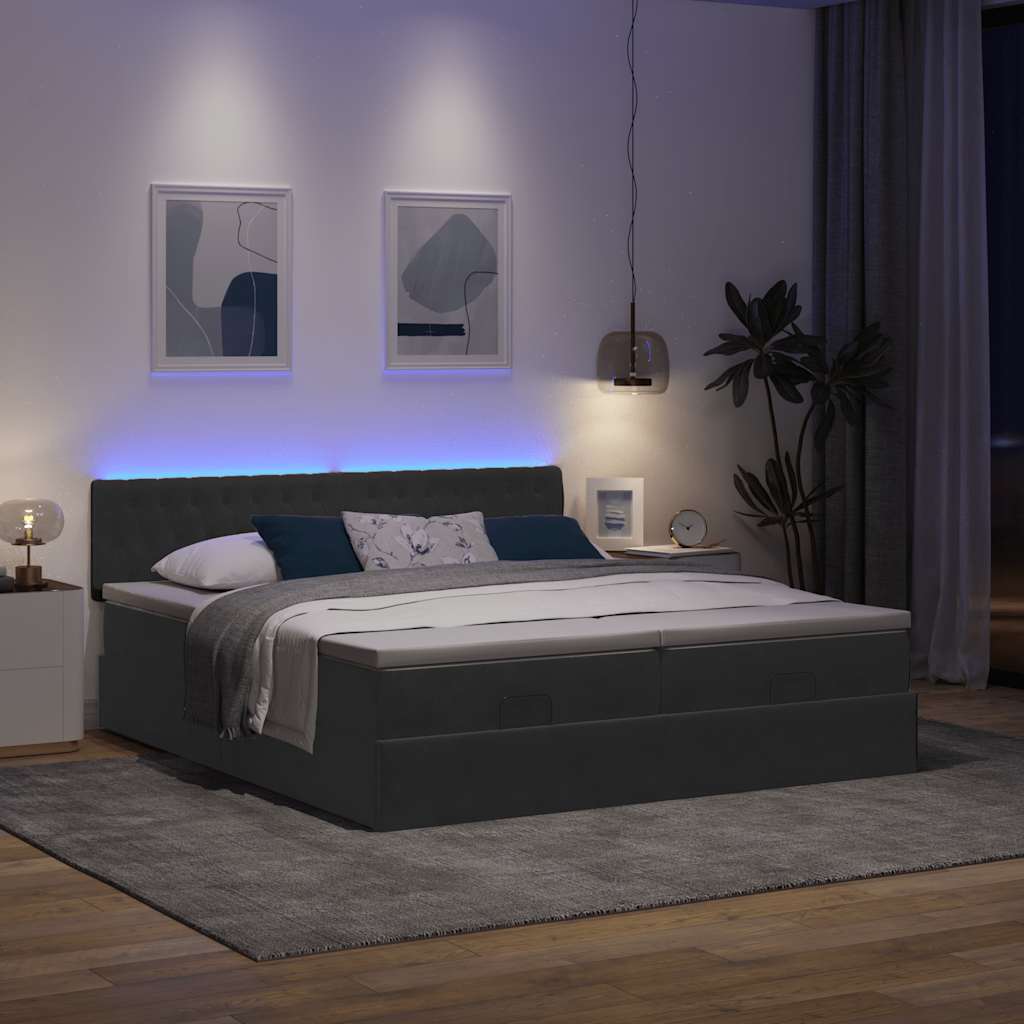 Cadre de lit ottoman avec matelas noir 180x200cm velours - XIOS