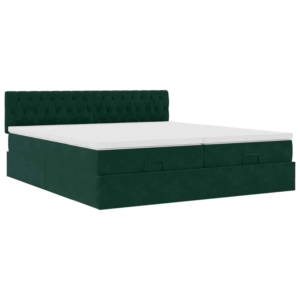 Cadre de lit ottoman avec matelas vert foncé 180x200cm velours - XIOS