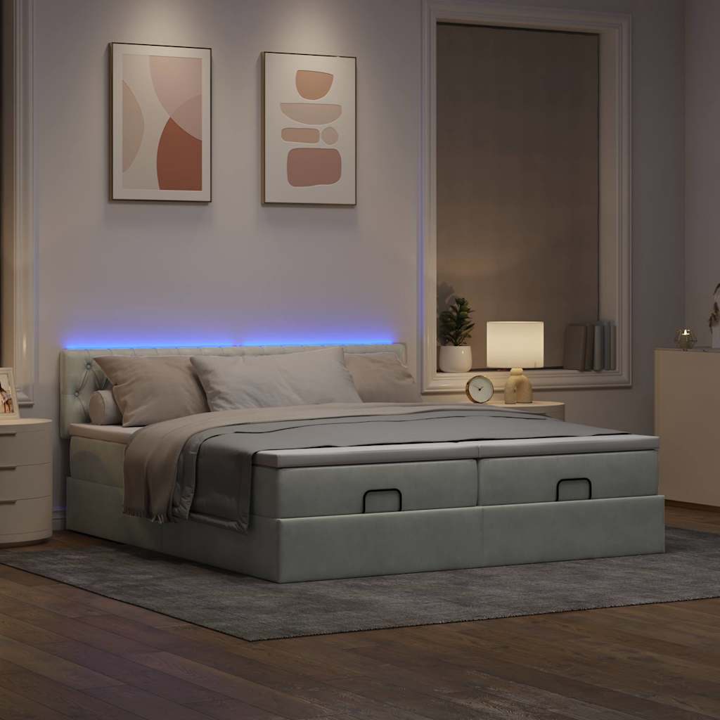 Cadre de lit ottoman avec matelas gris clair 200x200 cm velours - XIOS