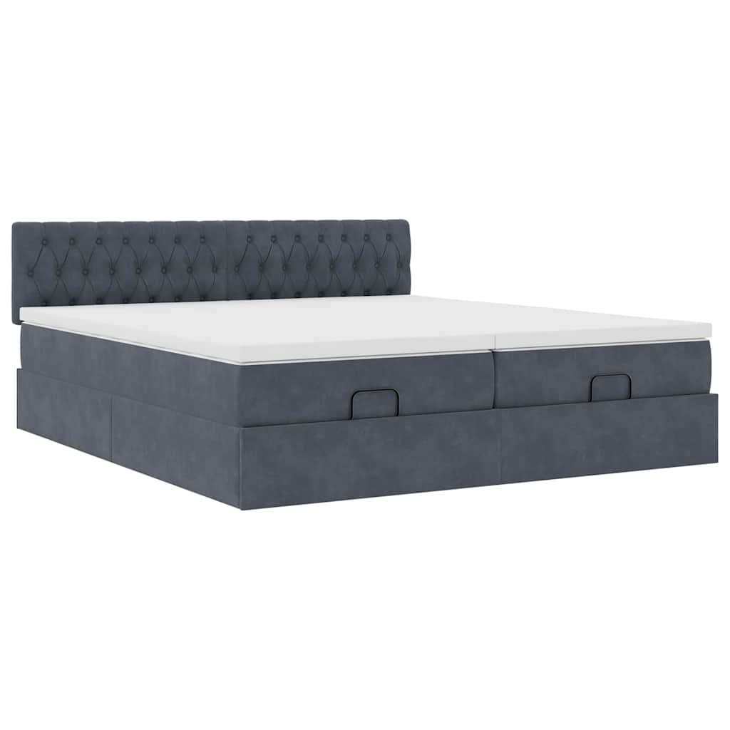 Cadre de lit ottoman avec matelas gris foncé 200x200 cm velours - XIOS