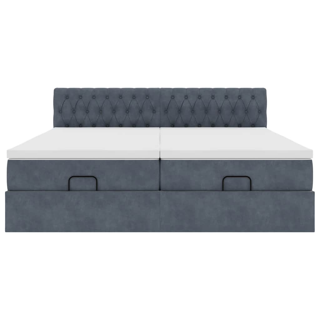 Cadre de lit ottoman avec matelas gris foncé 200x200 cm velours - XIOS