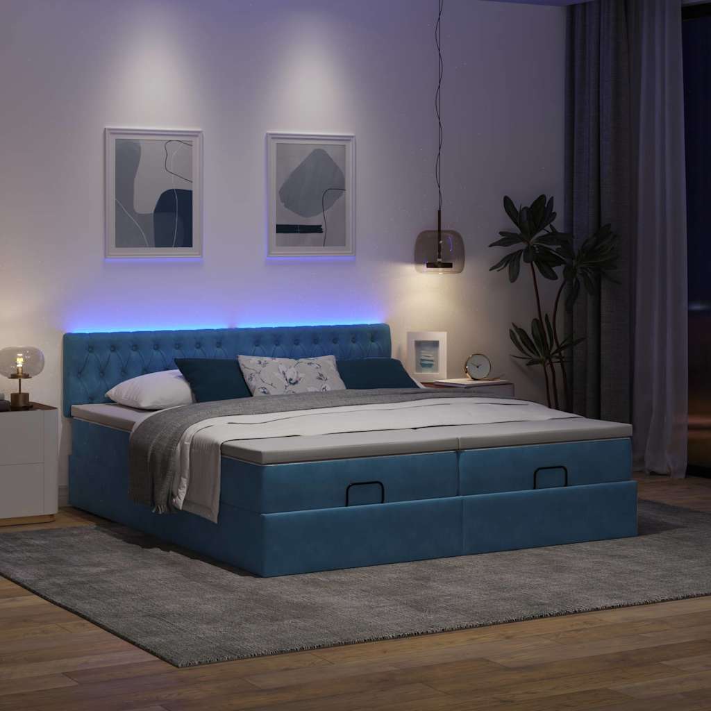 Cadre de lit ottoman avec matelas bleu foncé 200x200 cm velours - XIOS