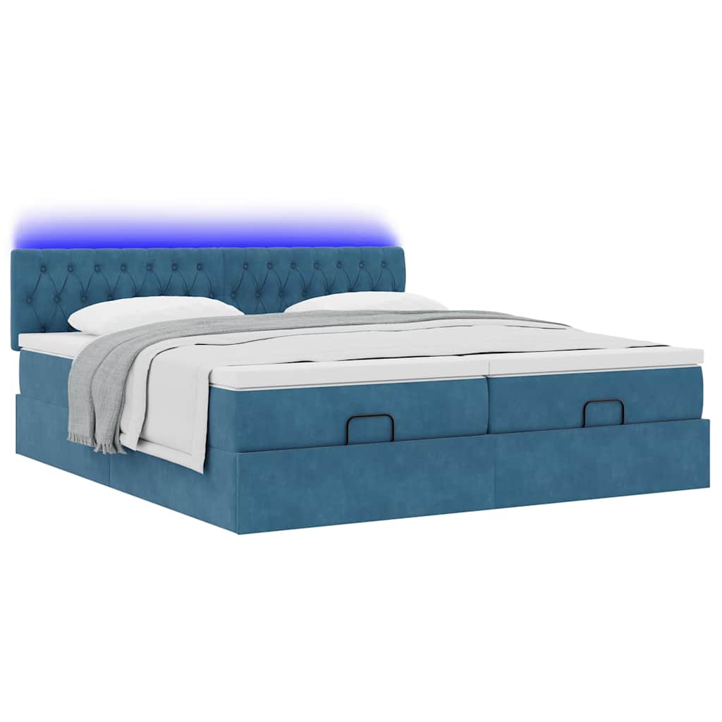 Cadre de lit ottoman avec matelas bleu foncé 200x200 cm velours - XIOS