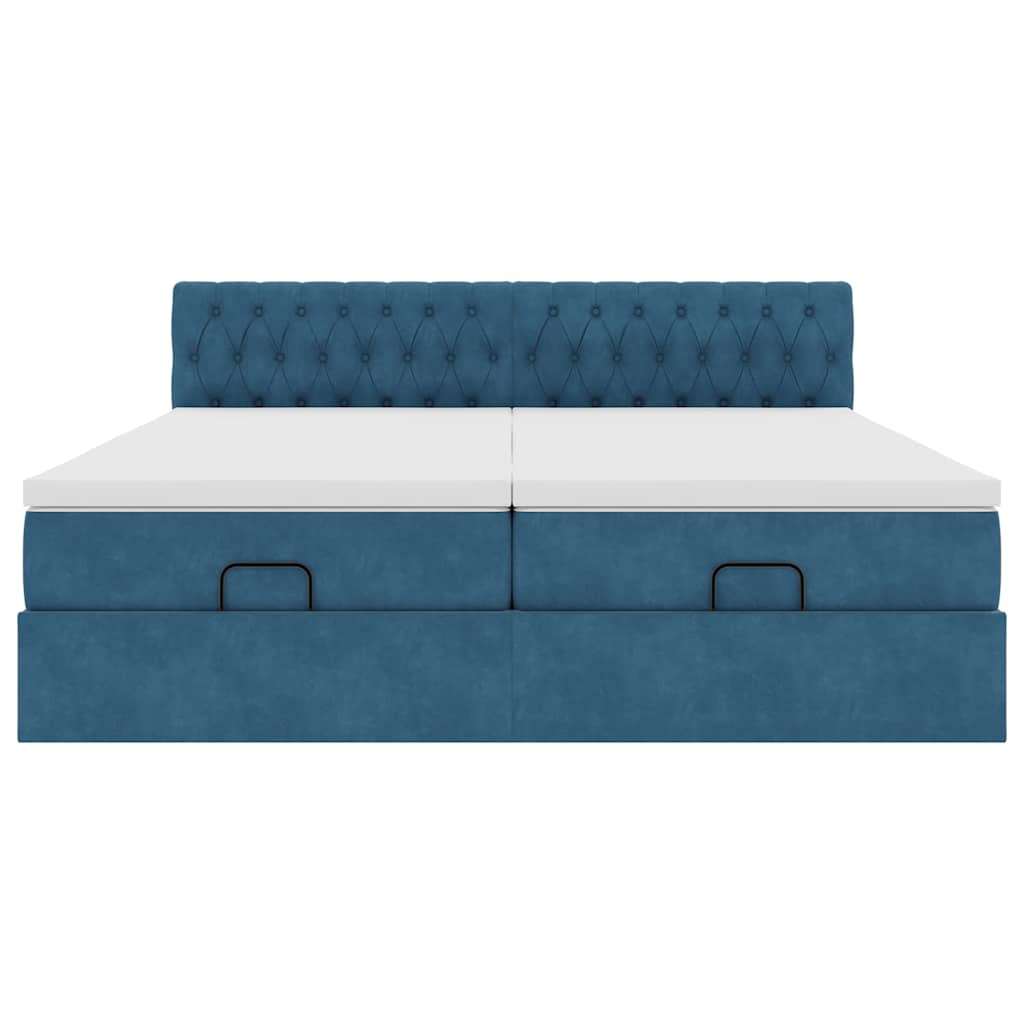 Cadre de lit ottoman avec matelas bleu foncé 200x200 cm velours - XIOS