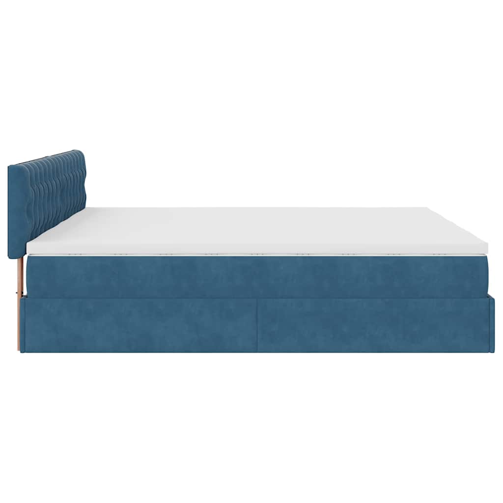 Cadre de lit ottoman avec matelas bleu foncé 200x200 cm velours - XIOS