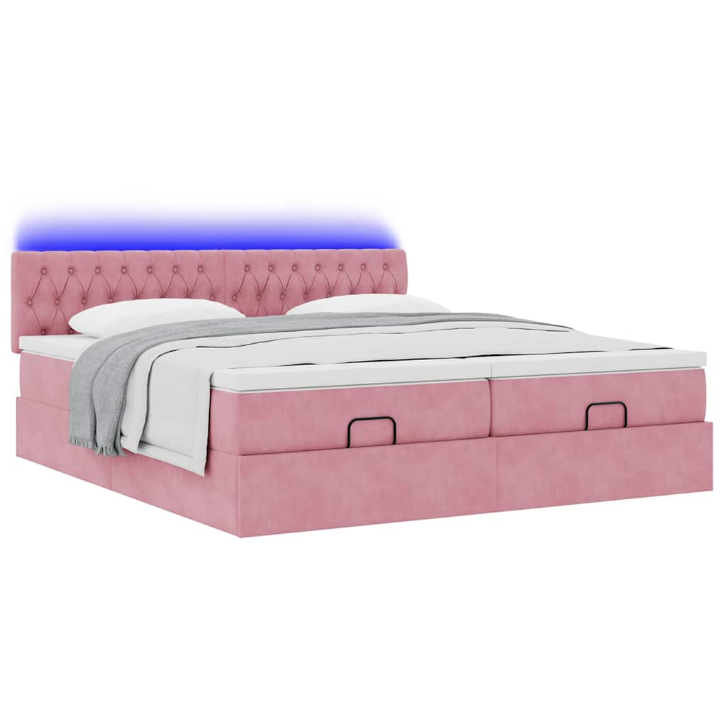 Cadre de lit ottoman avec matelas rose 200x200 cm velours - XIOS