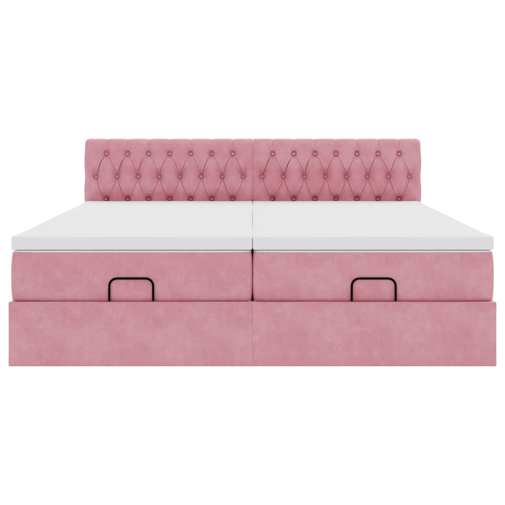 Cadre de lit ottoman avec matelas rose 200x200 cm velours - XIOS