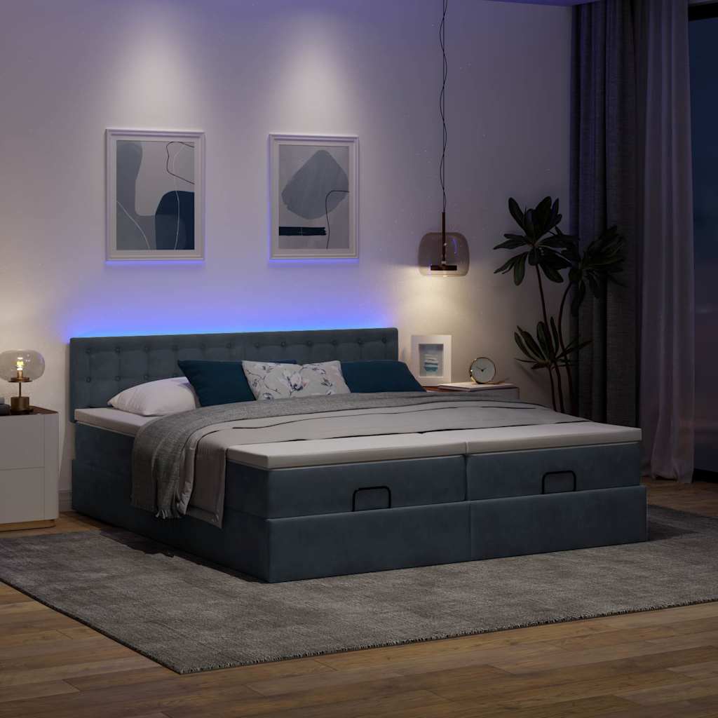 Cadre de lit ottoman avec matelas gris foncé 160x200cm velours - XIOS