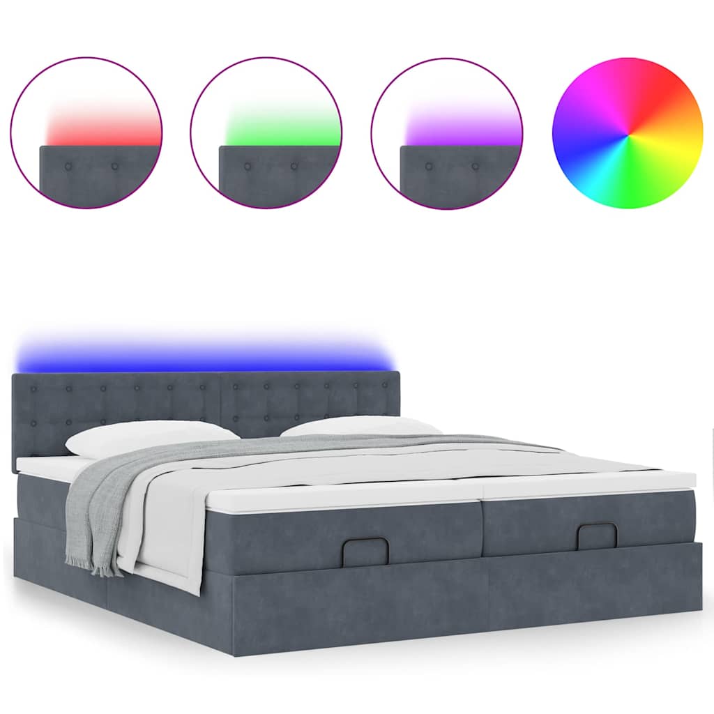 Cadre de lit ottoman avec matelas gris foncé 160x200cm velours - XIOS