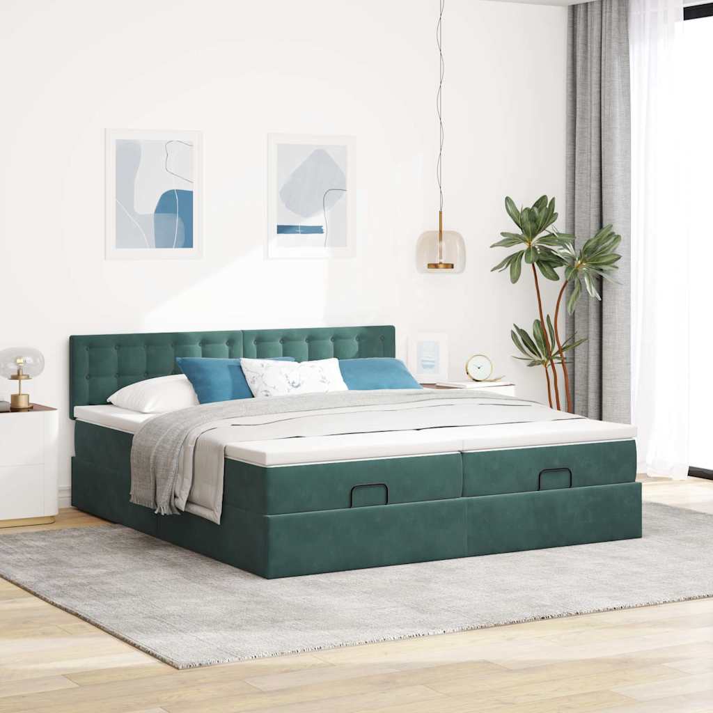 Cadre de lit ottoman avec matelas vert foncé 160x200 cm velours - XIOS