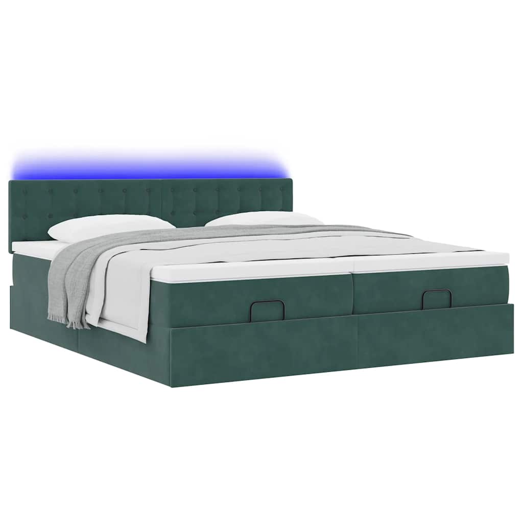 Cadre de lit ottoman avec matelas vert foncé 180x200cm velours - XIOS