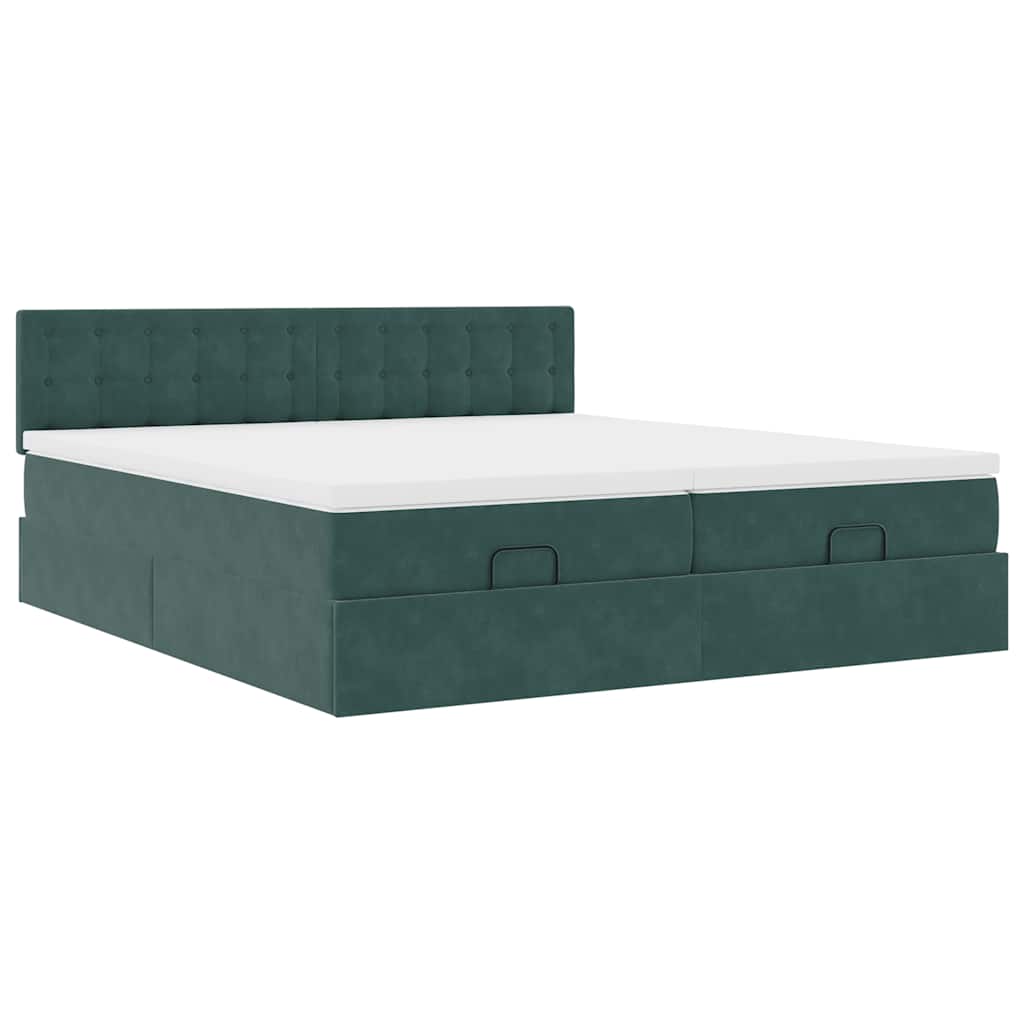 Cadre de lit ottoman avec matelas vert foncé 180x200cm velours - XIOS