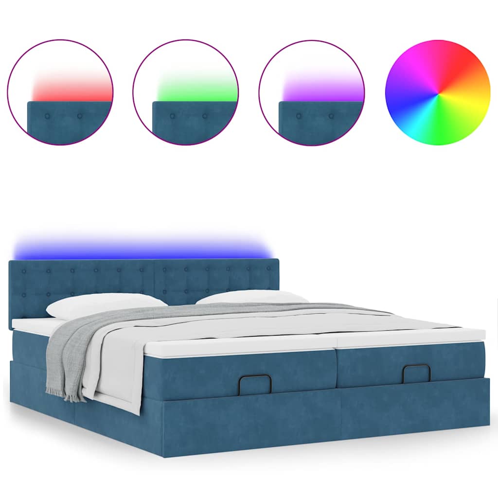 Cadre de lit ottoman avec matelas bleu foncé 180x200 cm velours - XIOS
