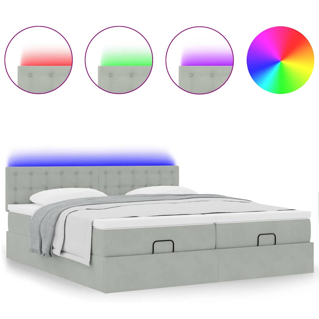 Cadre de lit ottoman avec matelas gris clair 200x200 cm velours - XIOS