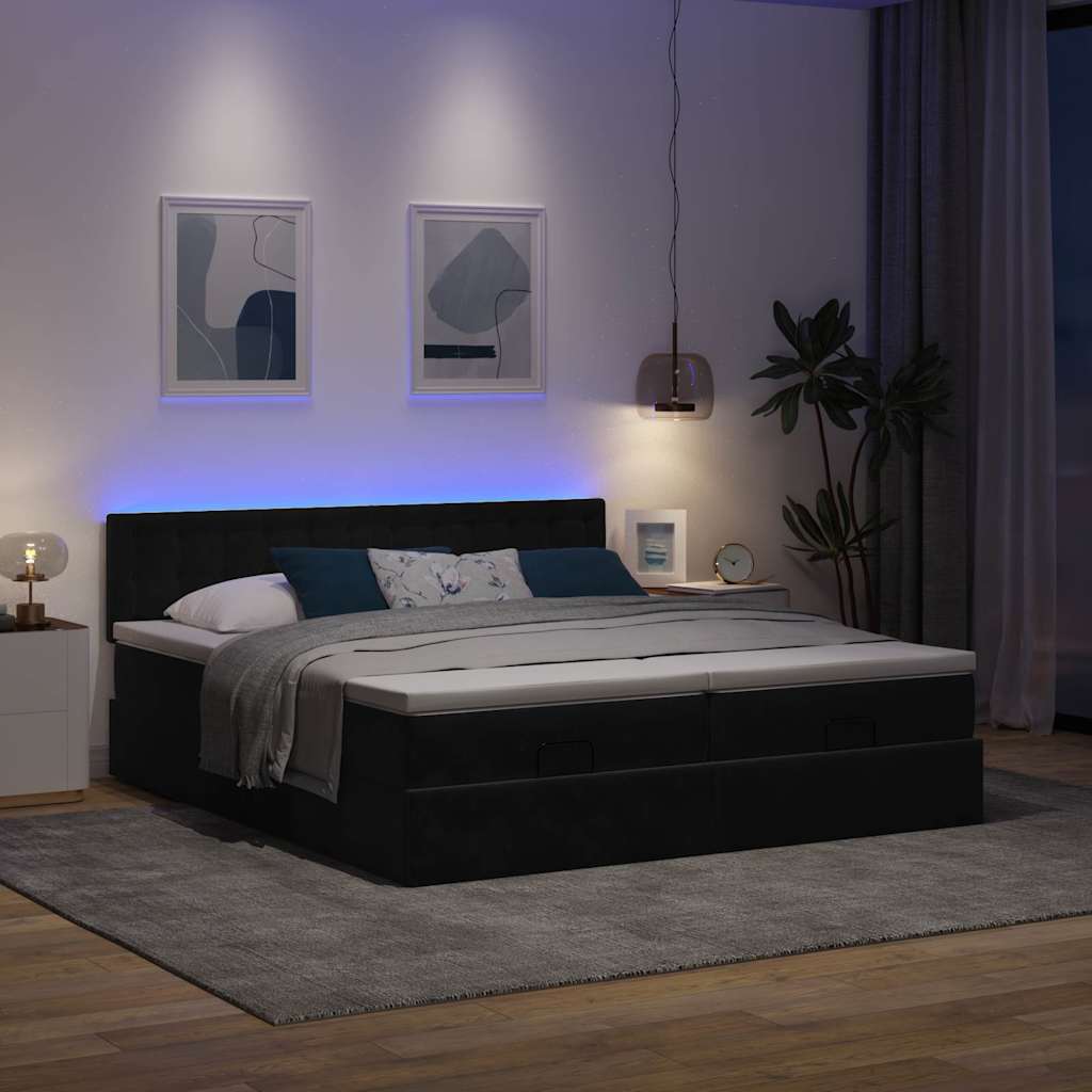 Cadre de lit ottoman avec matelas noir 200x200cm velours - XIOS