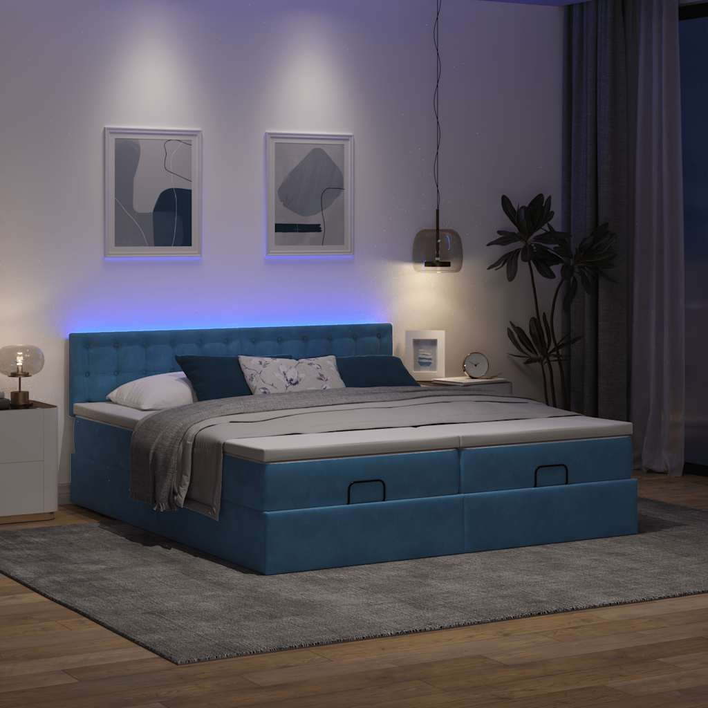Cadre de lit ottoman avec matelas bleu foncé 200x200 cm velours - XIOS