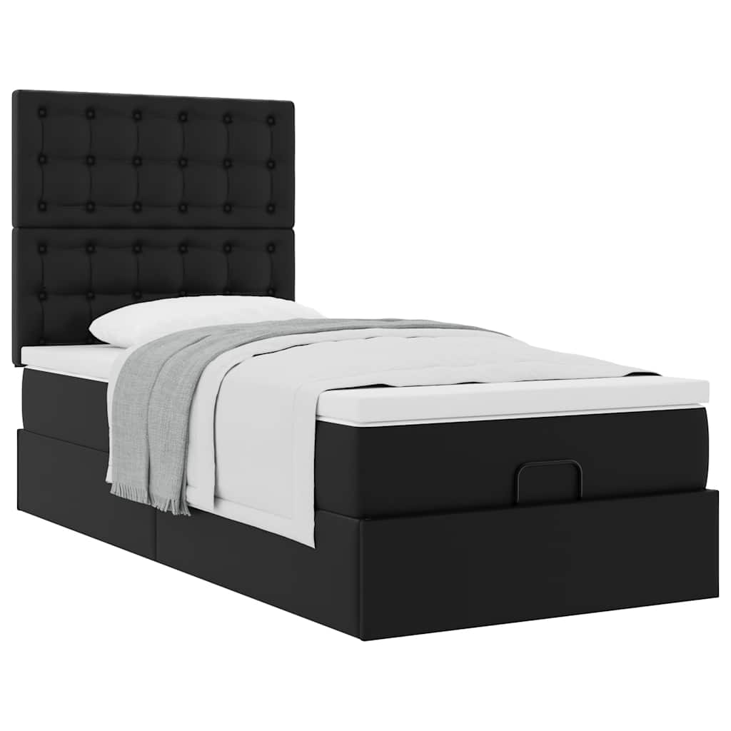 Lit ottoman avec matelas noir 90x190 cm similicuir - XIOS