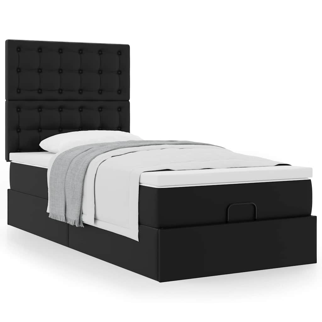 Lit ottoman avec matelas noir 90x190 cm similicuir - XIOS
