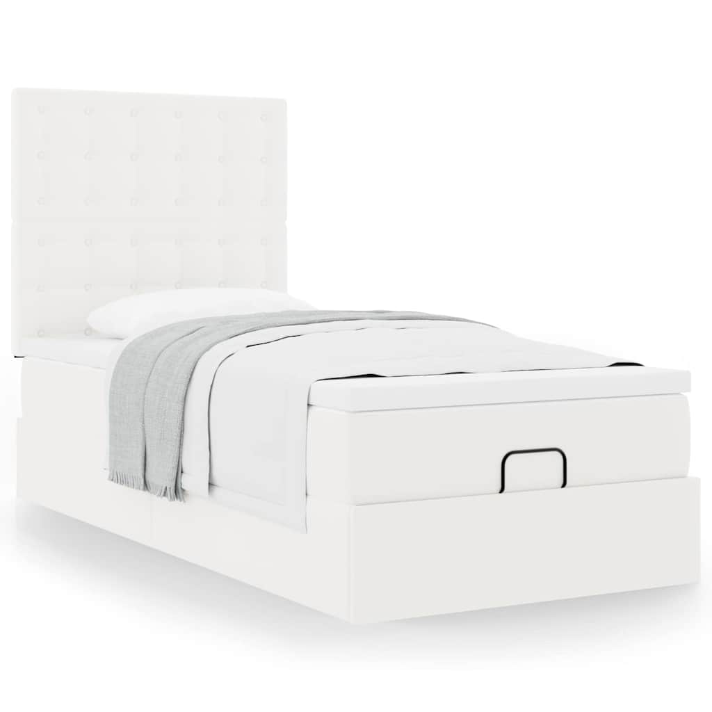 Lit ottoman avec matelas blanc 90x190 cm similicuir - XIOS