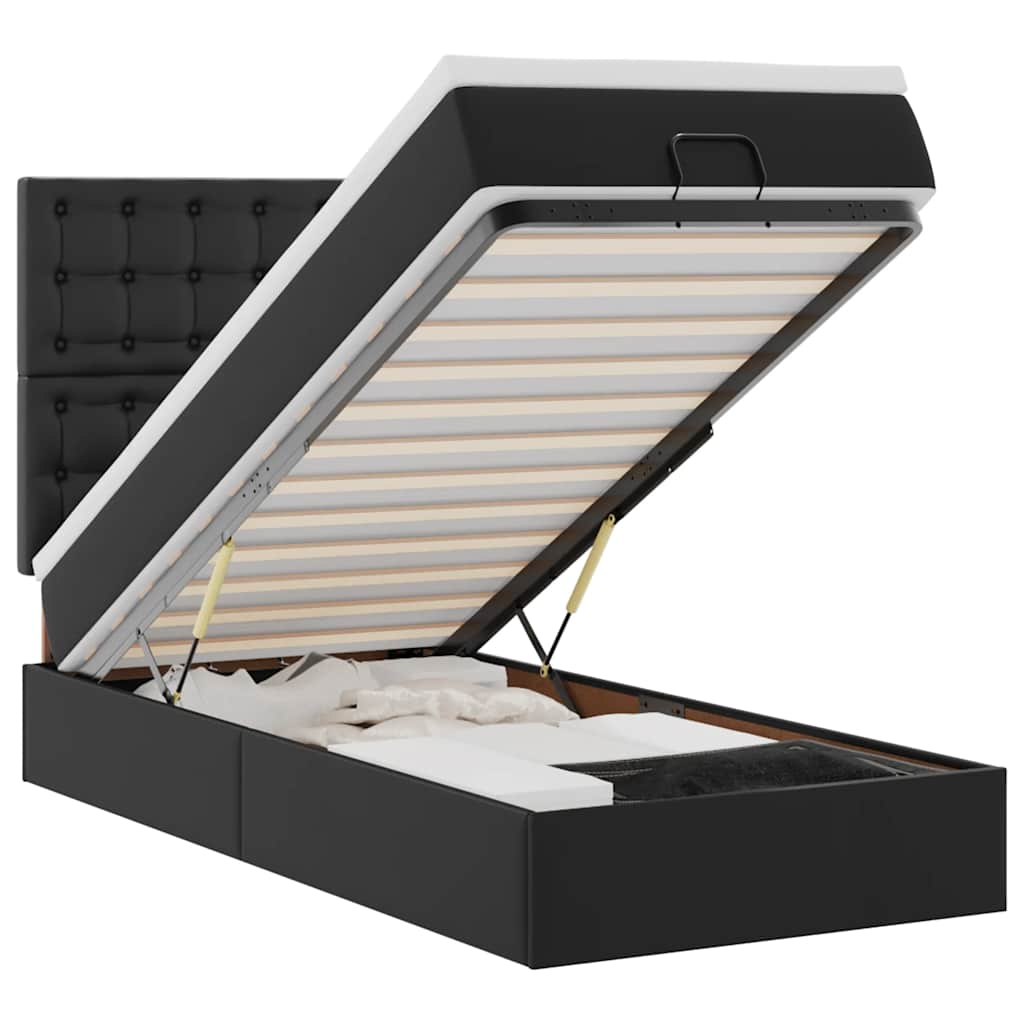 Lit ottoman avec matelas noir 90x200 cm similicuir - XIOS