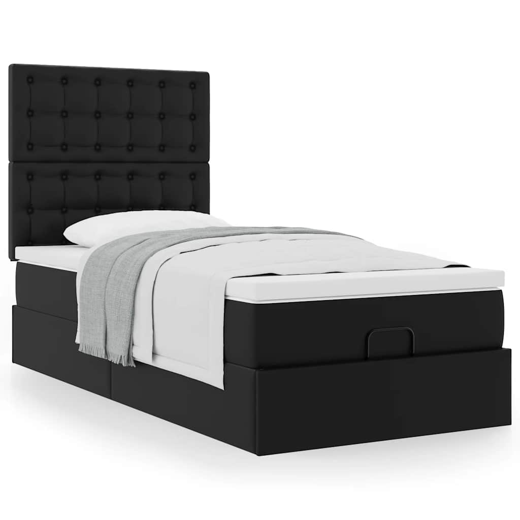 Lit ottoman avec matelas noir 90x200 cm similicuir - XIOS