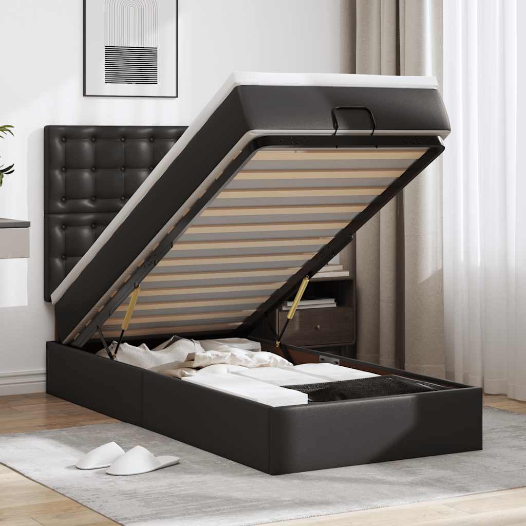 Lit ottoman avec matelas noir 90x200 cm similicuir - XIOS