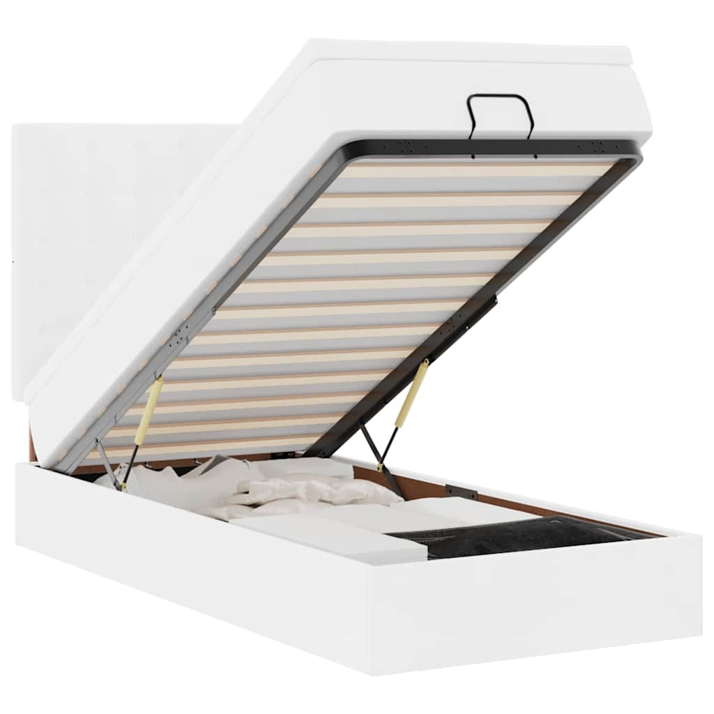 Lit ottoman avec matelas blanc 90x200 cm similicuir - XIOS