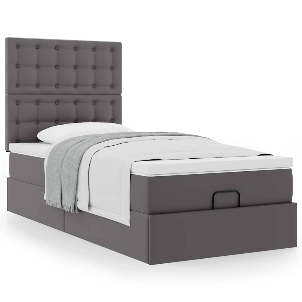 Lit ottoman avec matelas gris 90x200 cm similicuir - XIOS