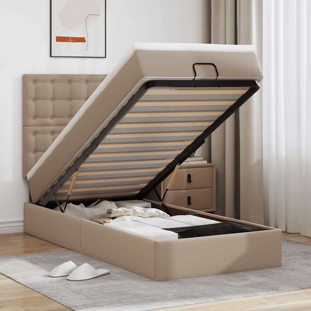 Lit ottoman et matelas cappuccino 100x200cm similicuir - XIOS