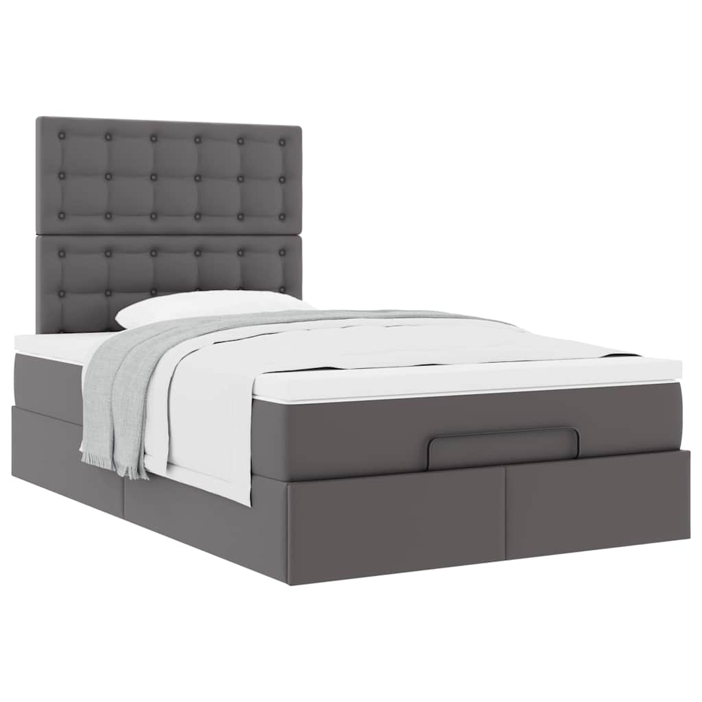 Cadre de lit ottoman avec matelas gris 120x190 cm similicuir - XIOS