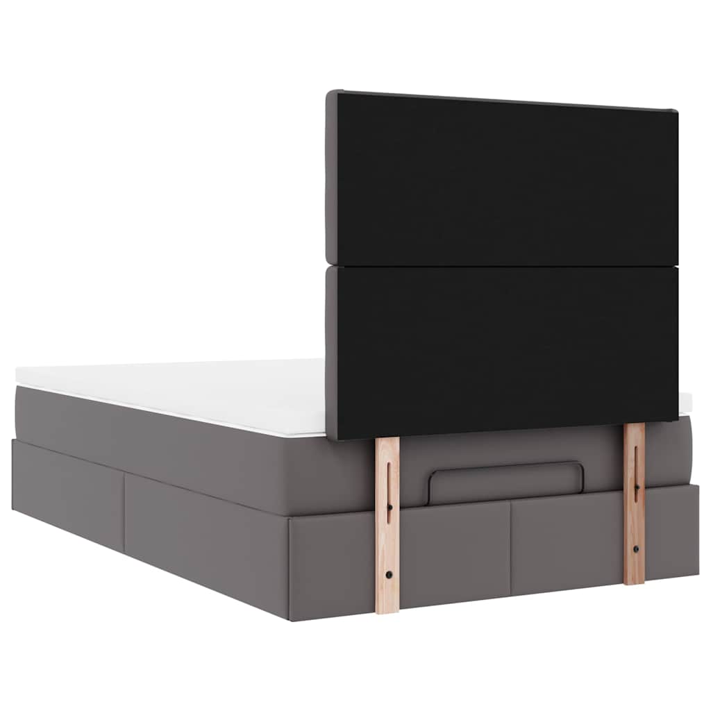 Cadre de lit ottoman avec matelas gris 120x190 cm similicuir - XIOS