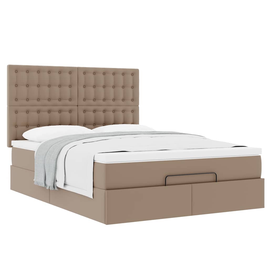 Cadre de lit ottoman et matelas cappuccino 140x200cm similicuir - XIOS